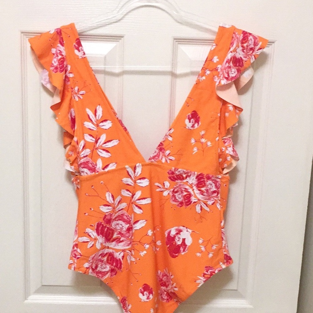 NWT Cupshe Orange Floral One Piece Swimsuit - Picture 8 of 13